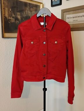 Kut From The Kloth Women's Large Julia Crop Red Denim Jacket